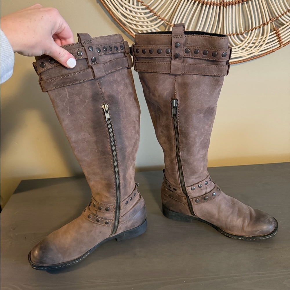 Born Gwynn Harness Brown Leather Knee High Boots - Picture 5 of 11